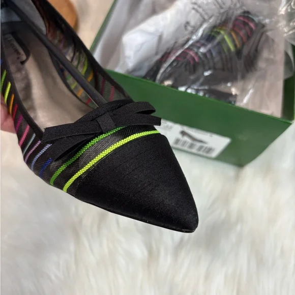 NWT Anthropologie Black Heels with Multicolor Stripes - Picture 6 of 10